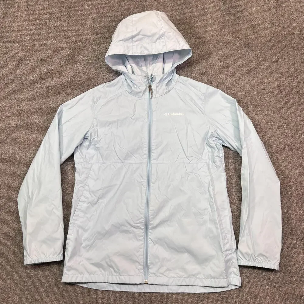 Columbia Jacket Youth XL 18/20 Blue Hooded Lightweight Nylon Shell Windbreaker